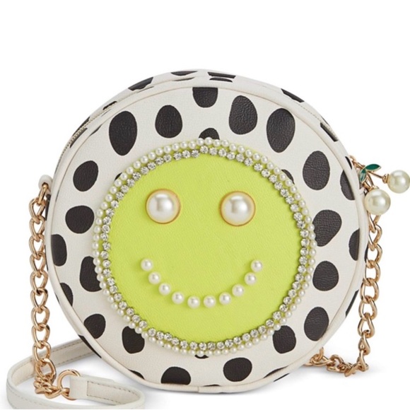 Betsey Johnson Handbags - 🆕 BETSEY JOHNSON Polka Dot Smiley Face Crossbody Bag NWT Pearls Rhinestones